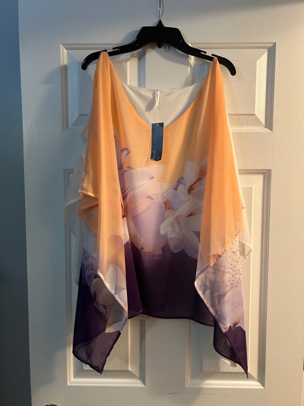 Passport Peach and Purple Floral Draped Tunic Top